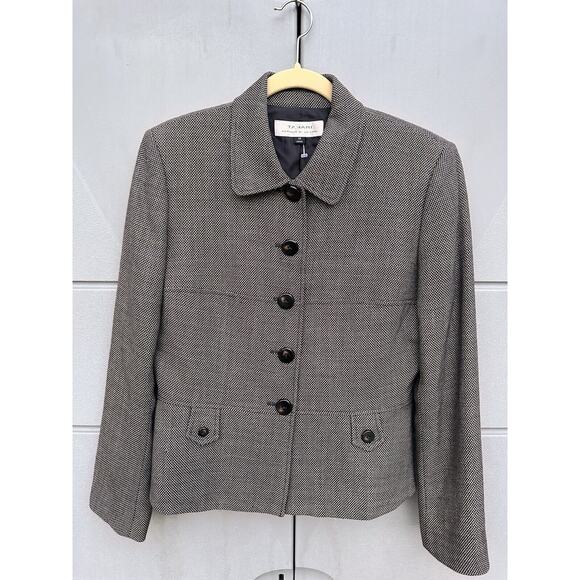 TAHARI ARTHUR L Brown 100% Wool Button Down Tweed Blazer Jacket Sz 10 Workwear - Picture 3 of 12